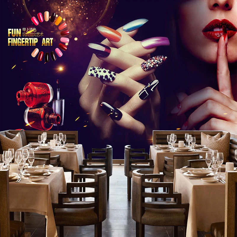 Beauty Makeup Wallpaper - Custom ใดๆขนาดวอลล์เปเปอร์3D Self-Adhesive สติกเกอร์ติดผนังกันน้ำ Retro แต่งหน้าสวยเล็บ