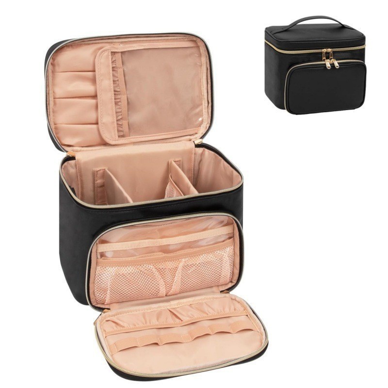 Beauty Makeup Bag - กระเป๋าเครื่องสำอางกันน้ำขนาดใหญ่ พกพาสะดวก กระเป๋าเดินทางใส่เครื่องสำอางขนาดใหญ่ กันน้ำ วัสดุ PU