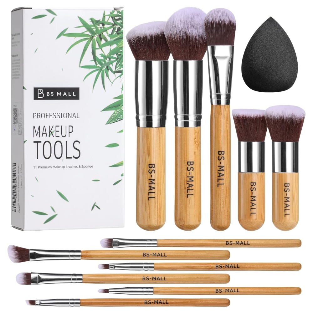 Blush Brush Kabuki - BS-MALL ชุดแปรงแต่งหน้า 11 ชิ้นไม้ไผ่สังเคราะห์ Kabuki ชุดแปรง