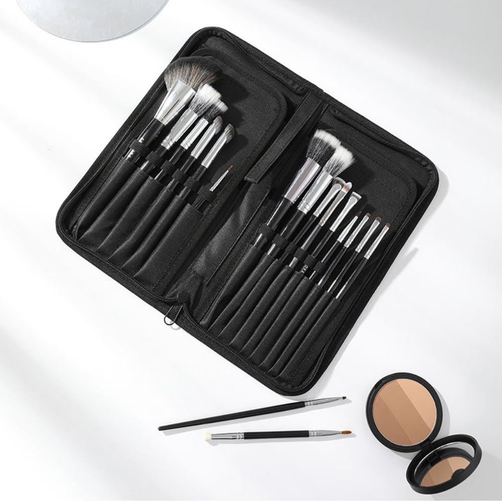 Blush Brush Kabuki - กระเป๋าใส่แปรงแต่งหน้าแบบพกพาคุณภาพสูง 15 ช่อง จุแปรงได้เยอะ ทนทาน ใช้เป็นกระเป๋าใส่ปากกาได้