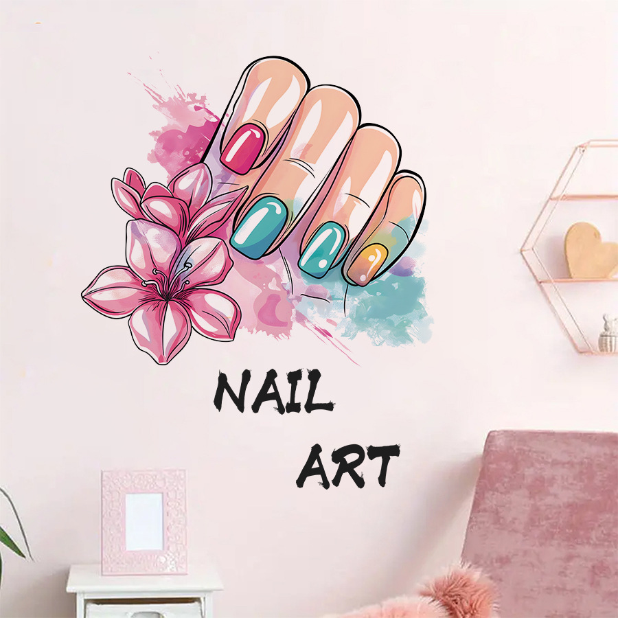 Beauty Makeup Wallpaper - สติกเกอร์ตกแต่งเล็บสีสันสดใสสำหรับร้านเสริมสวย Wallpaper PVC ทำเล็บศิลปะไวนิลสำหรับร้านเสริมสวยห้องนอนของผู้หญิงของตกแต่งบ้าน