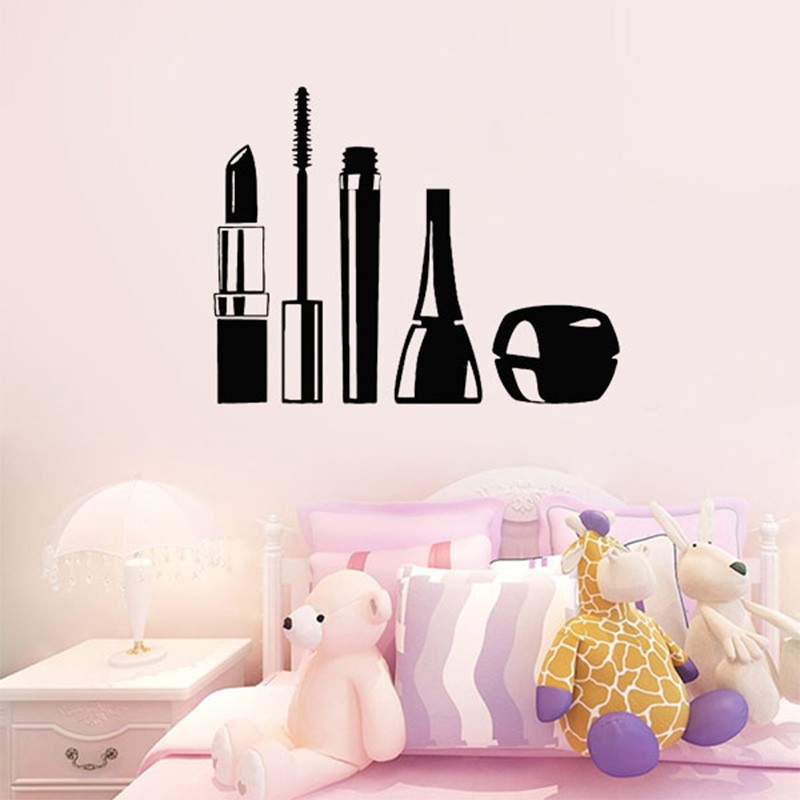 Beauty Makeup Wallpaper - Beauty Salon เครื่องสําอางสติ๊กเกอร์ติดผนังสําหรับห้องนั่งเล่น Art Decals ตกแต่งแต่งหน้าสาวไวนิลวอลล์เปเปอร์ตกแต่งบ้าน