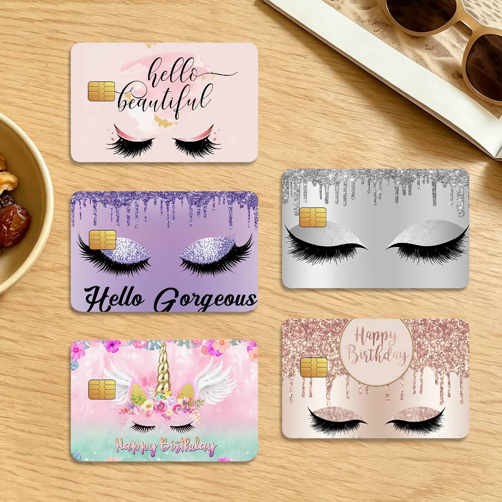 Beauty Makeup Wallpaper - สติ๊กเกอร์ตกแต่งบัตรเครดิตและเดบิต ลายขนตาสวยงาม กันน้ำ กันรอยขีดข่วน 4 ชิ้น