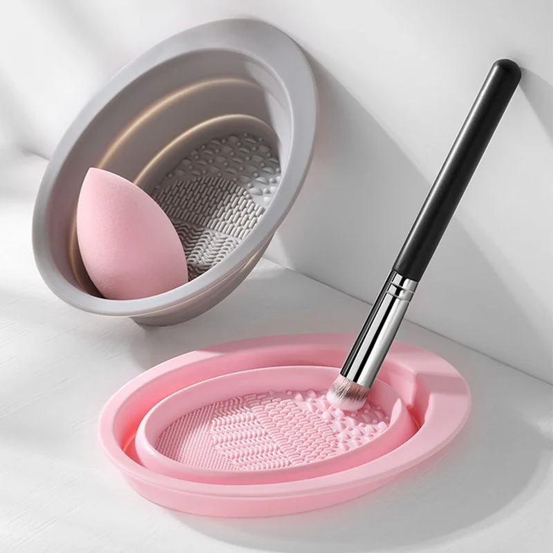Beauty Makeup Tools Use - แปรงแต่งหน้าซิลิโคนแบบพับได้ ชามทำความสะอาดเครื่องสำอาง แผ่นทำความสะอาดแปรงรองพื้น อายแชโดว์ อุปกรณ์ล้างแปรง อุปกรณ์เสริมความงาม