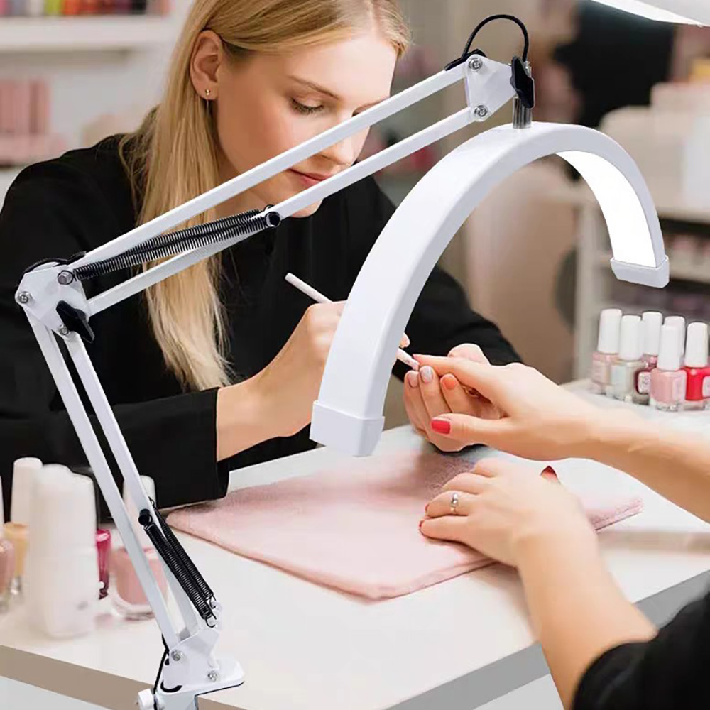 Beauty No Makeup - ไฟเสริมแบบหนีบสำหรับใช้กับเดสก์ท็อปขนาด 16 นิ้วในร้านเสริมสวย ร้านสักคิ้ว ร้านแต่งหน้า ร้านทำเล็บ—ไฟส่องสว่างแบบครึ่งวงกลมเชิงพาณิชย์