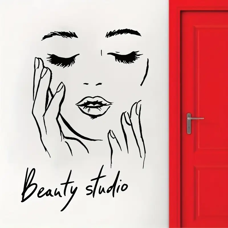 Beauty Makeup Wallpaper - สติ๊กเกอร์ติดผนังลายใบหน้าผู้หญิงสำหรับร้านเสริมสวย เหมาะสำหรับตกแต่งการแต่งหน้า