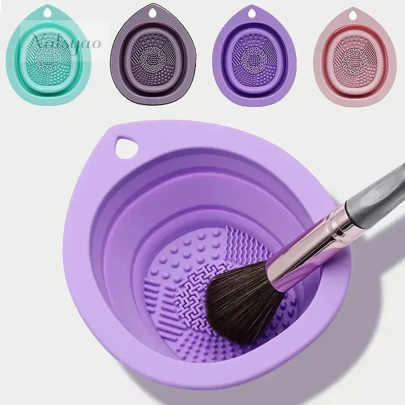Beauty Makeup Tools Use - กล่องซิลิโคนพับได้สำหรับทำความสะอาดแปรงแต่งหน้า, ชามล้างพัฟแป้ง, ที่ขัดแปรงอายแชโดว์, อุปกรณ์ความงามเนื้อนุ่ม
