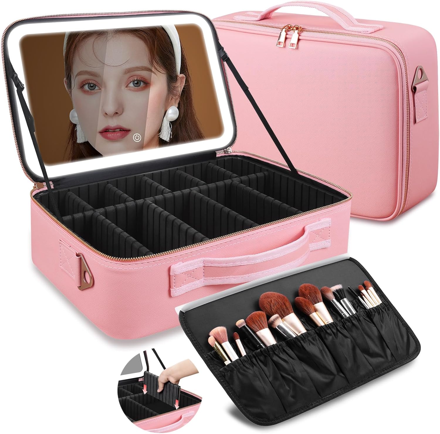 Beauty Makeup Bag - กระเป๋าเครื่องสำอางขนาดใหญ่ 15''x11'' พร้อมกระจก LED 3 สี